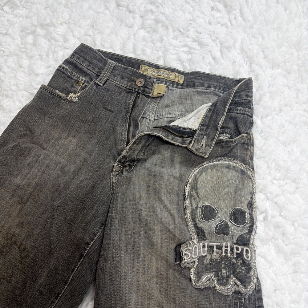 VTG Y2K Southpole Men's Jean Shorts Jorts Denim Skull Embroidered 29 Baggy Rare!